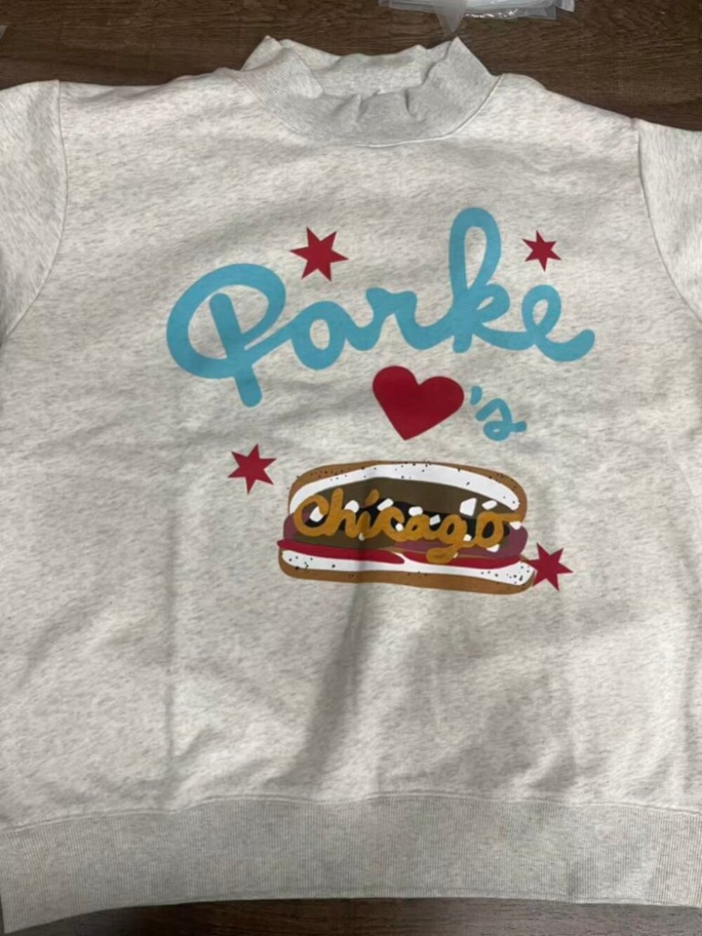 Parke Chicago Hot Dog Mockneck Sweatshirt Heather Grey Graphic Pullover